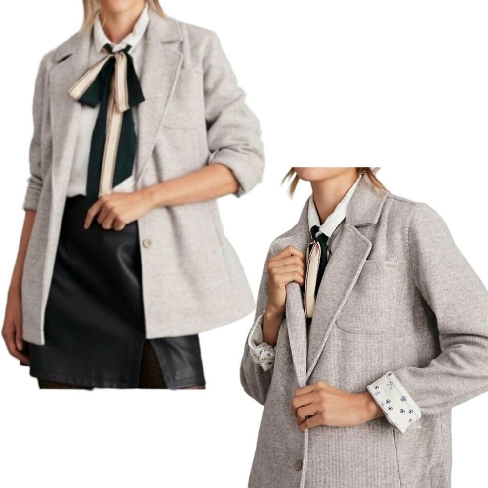 Anthropologie Pilcro Blazer Jacket Womens Large Brown Button Pinstripe Academy